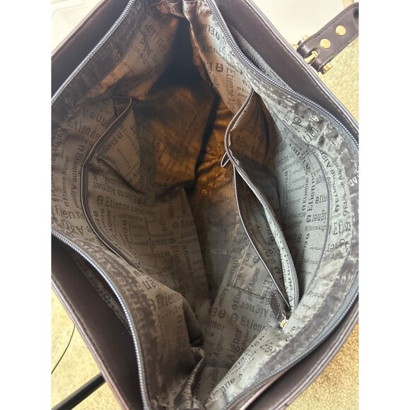 Etienne Aigner Signature Canvas Leather Edge Tote Shoulder Bag Chocolate Brown - Picture 10 of 16